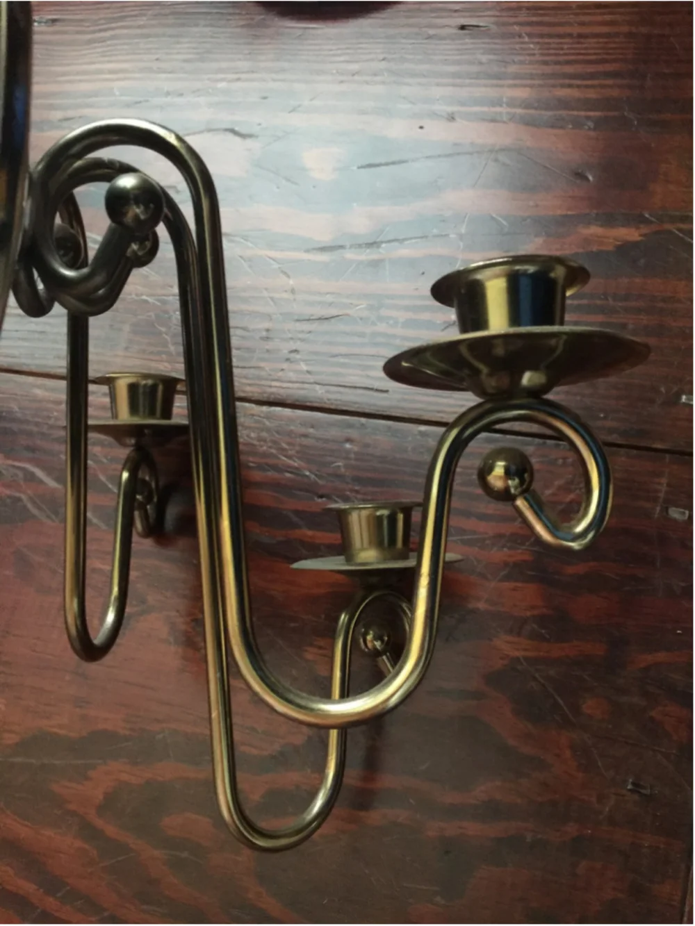 Vtg Pair Brass plate Wall Sconce Candle Holders W/Etched Glass Globes